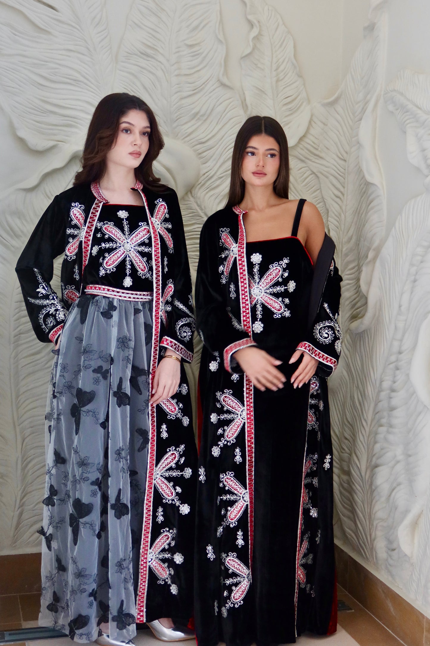 Velvet butterfly embroidered and beaded 2 piece set