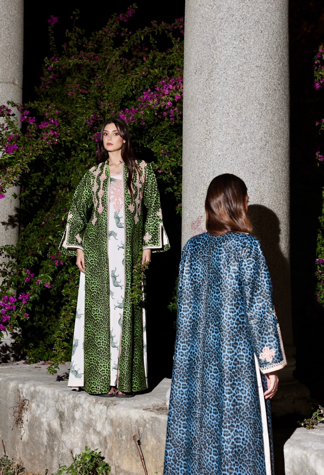 Green leopard embroidered set