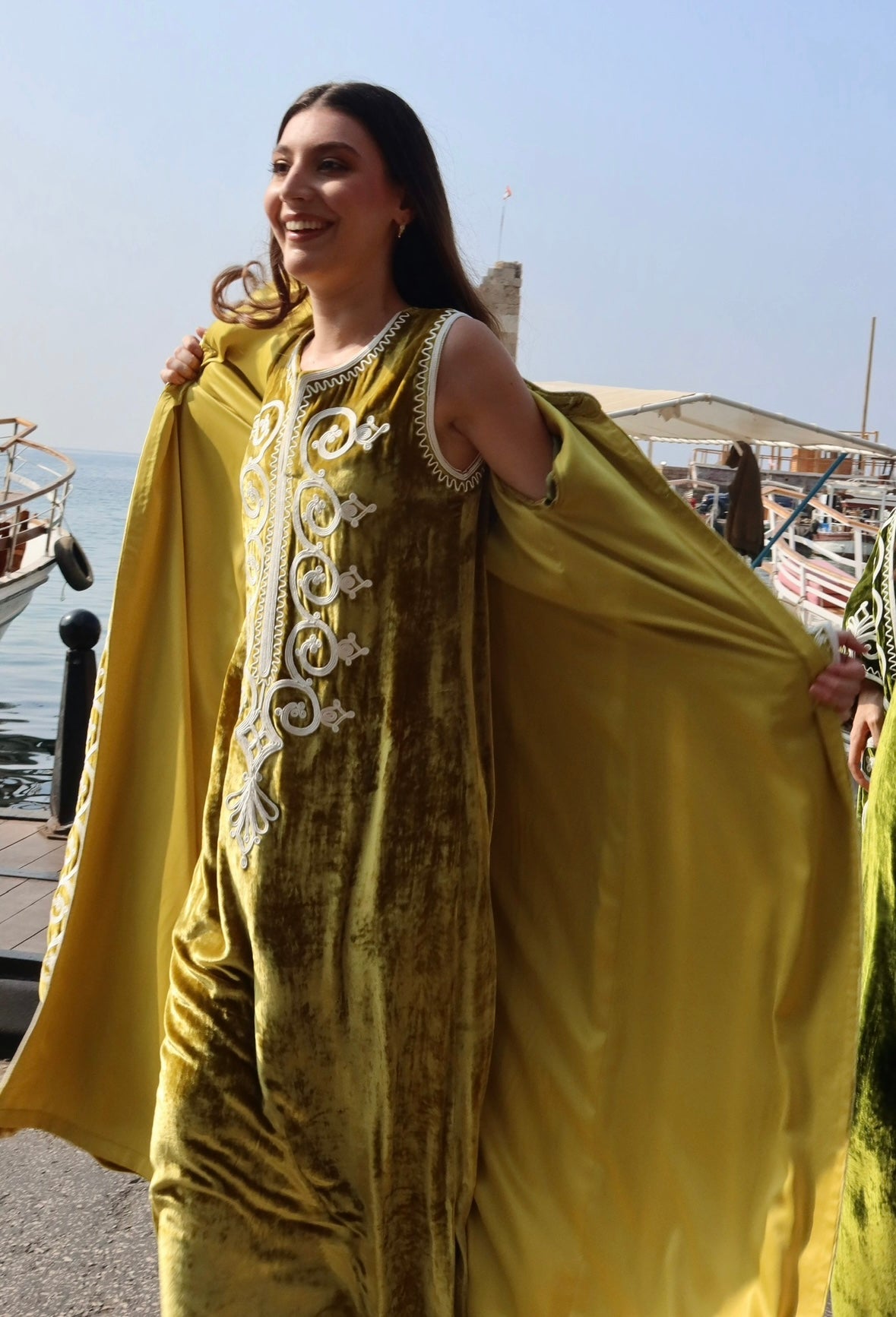 Golden yellow velvet embroidered set