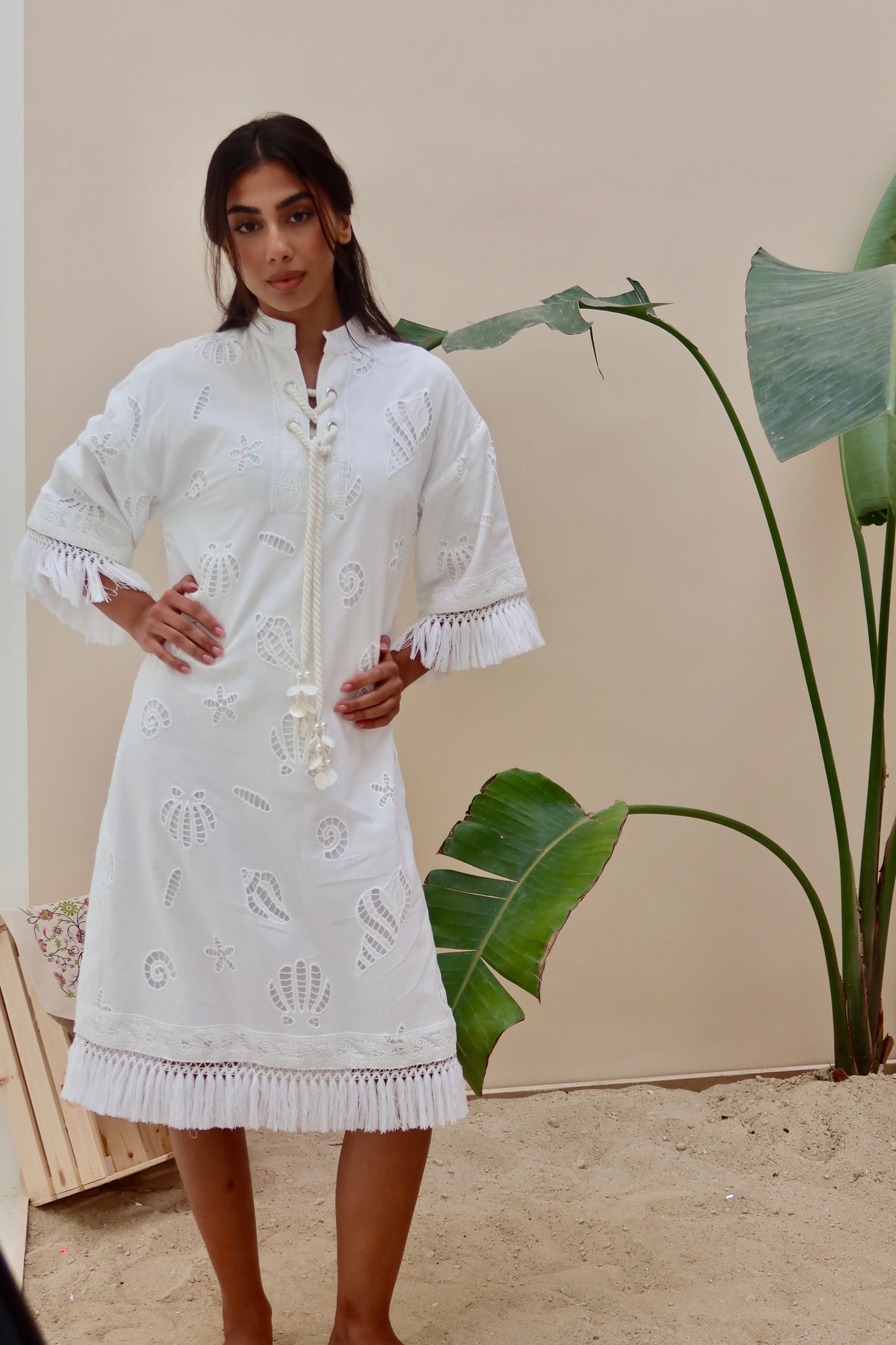 White shells cotton dress