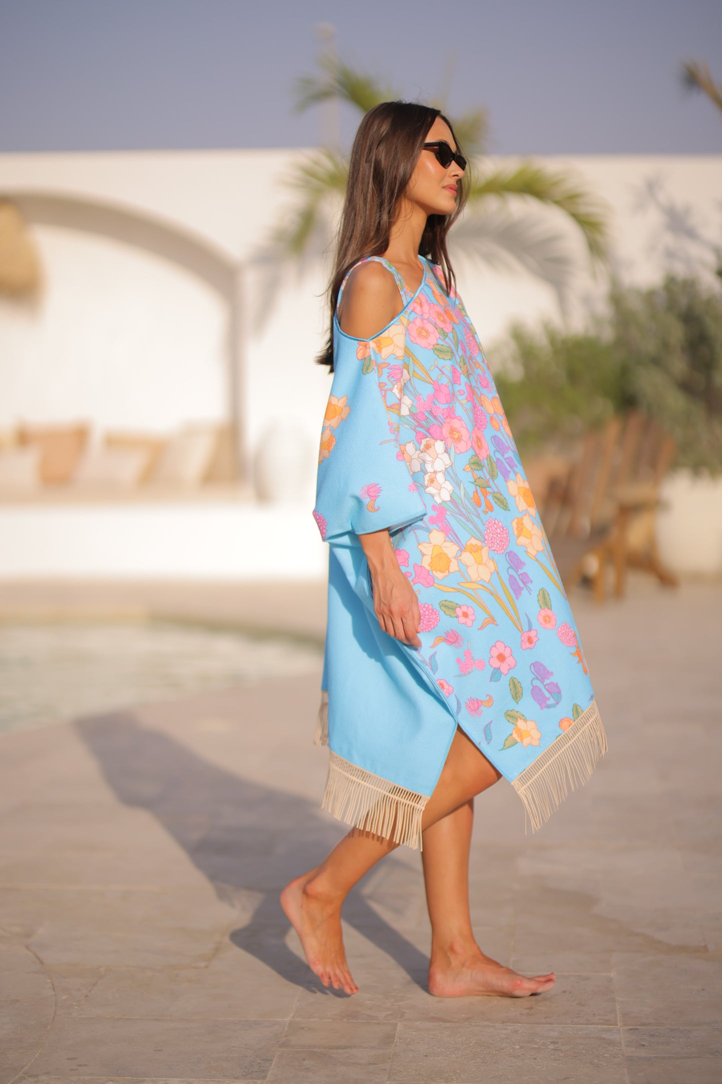 Blue garden towel poncho