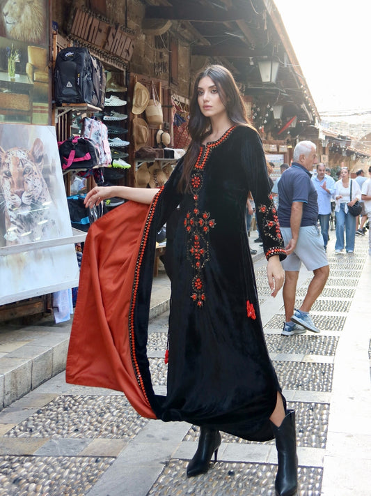 Beaded kaftan- coral
