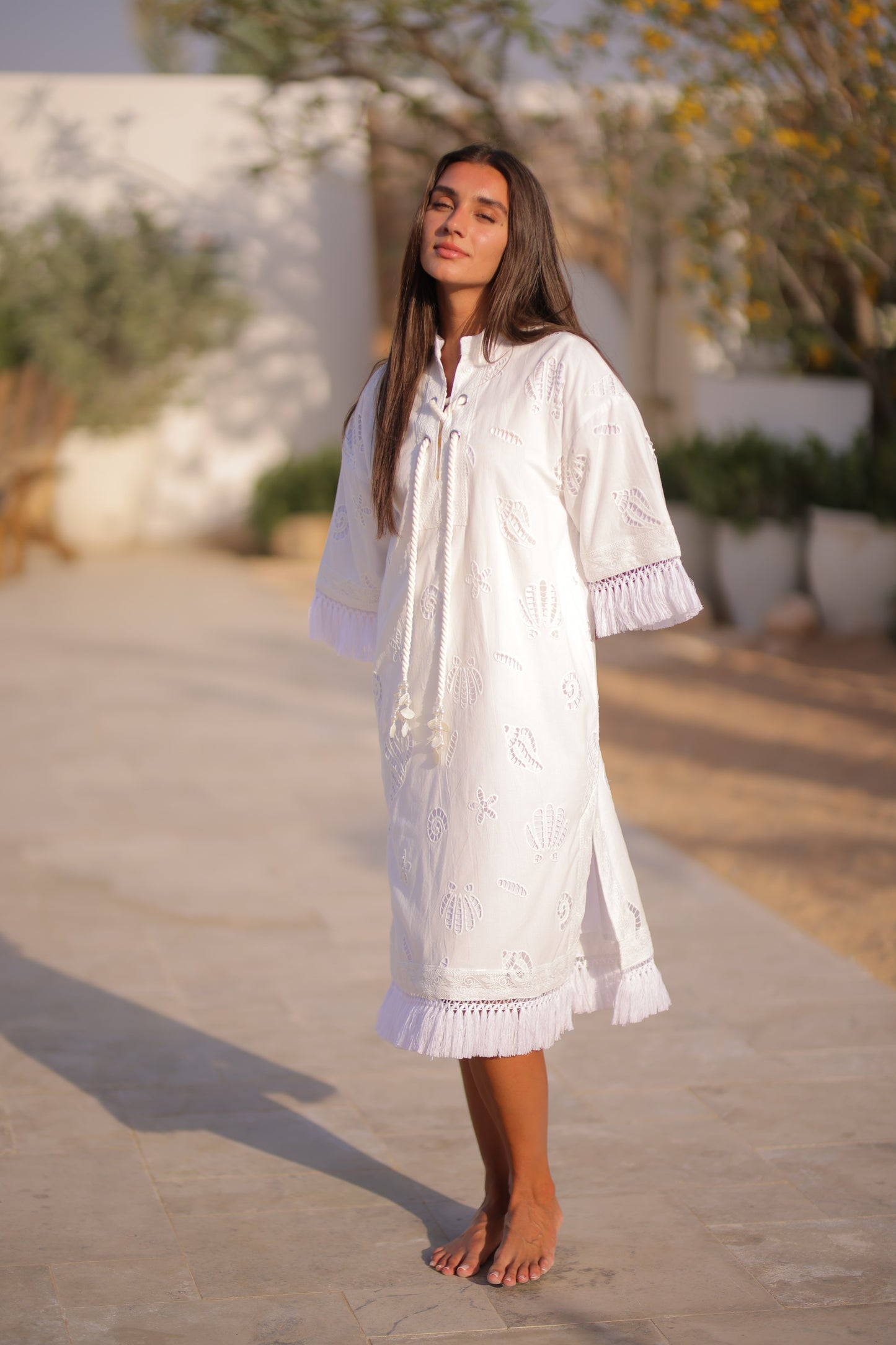 White shells cotton dress