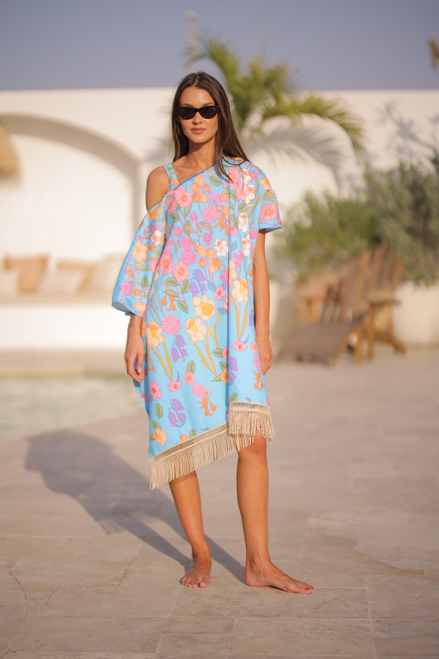 Blue garden towel poncho