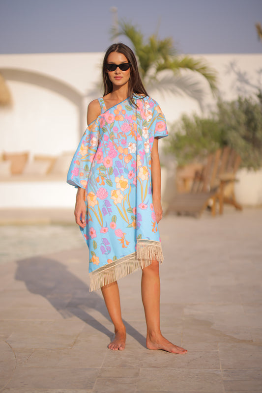Blue garden towel poncho