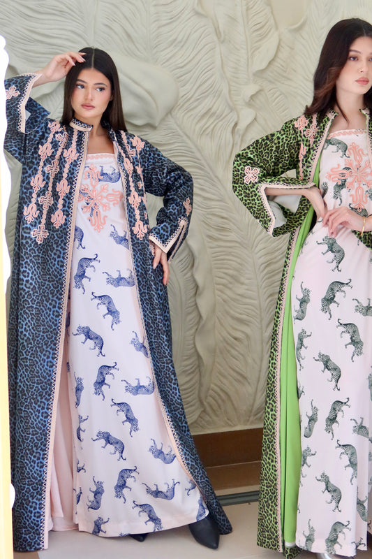 Blue leopard kaftan set