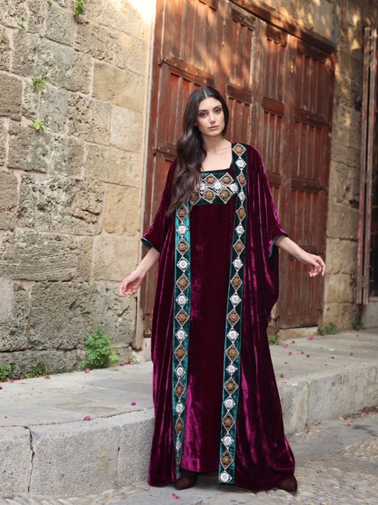 Embroidered bisht set - maroon