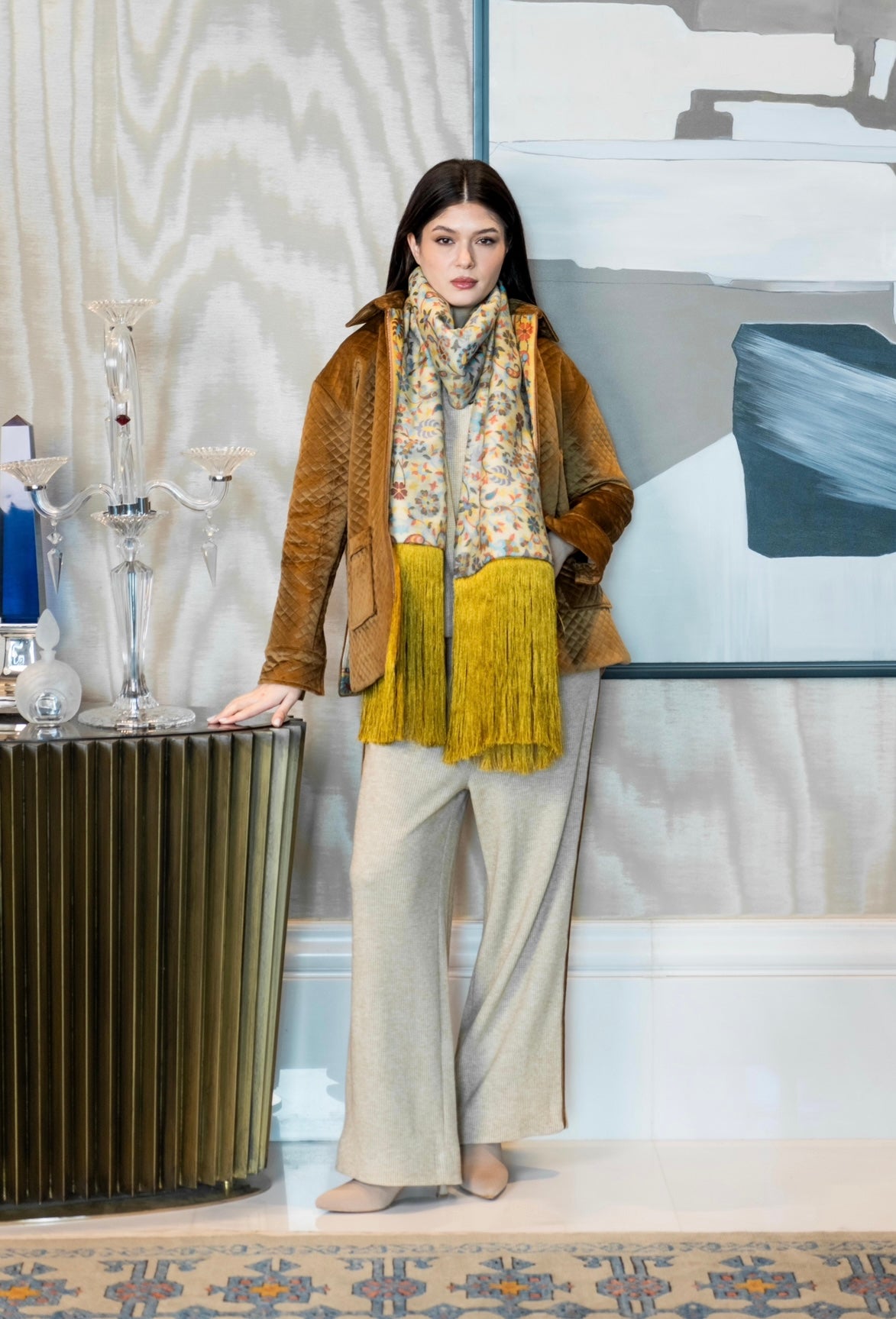 4 piece shawl set- camel brown