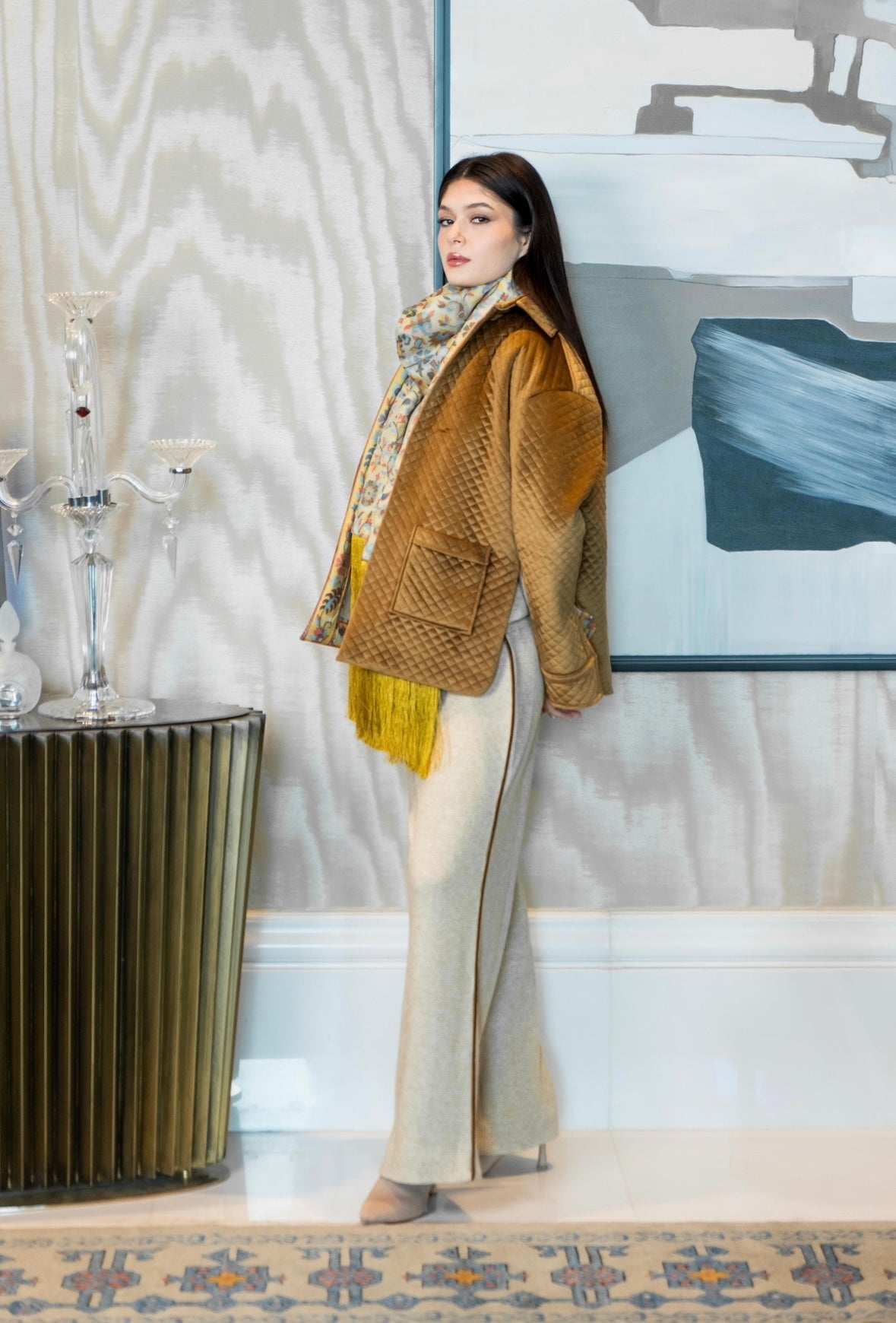 4 piece shawl set- camel brown