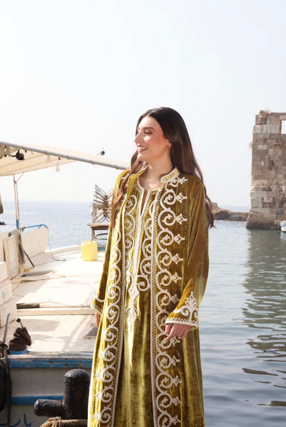 Golden yellow velvet embroidered set