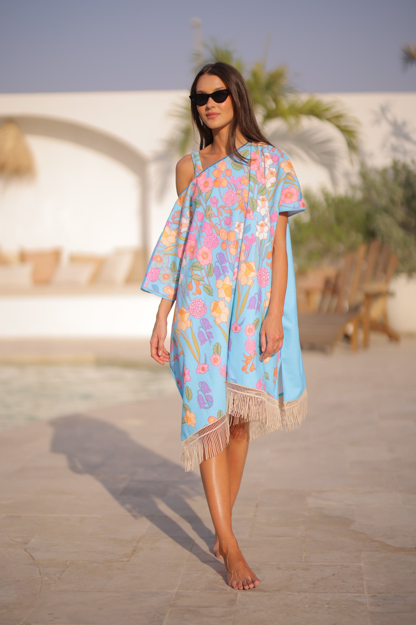 Blue garden towel poncho