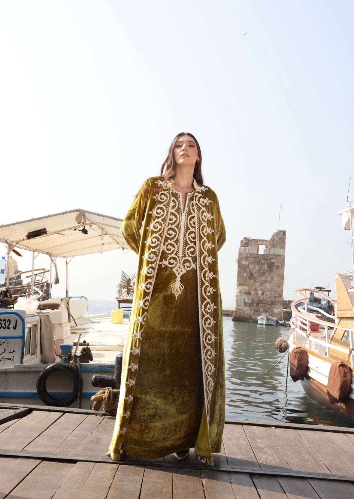 Golden yellow velvet embroidered set