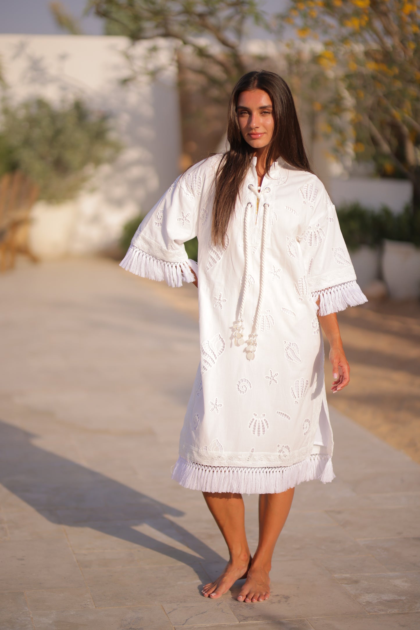 White shells cotton dress