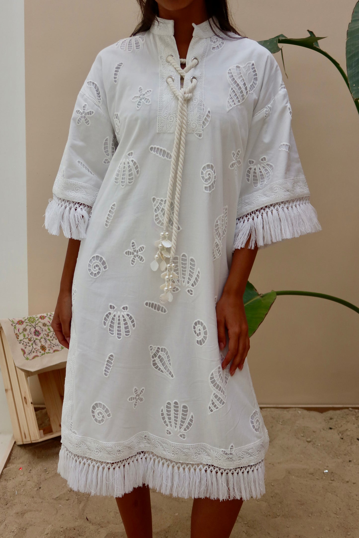 White shells cotton dress