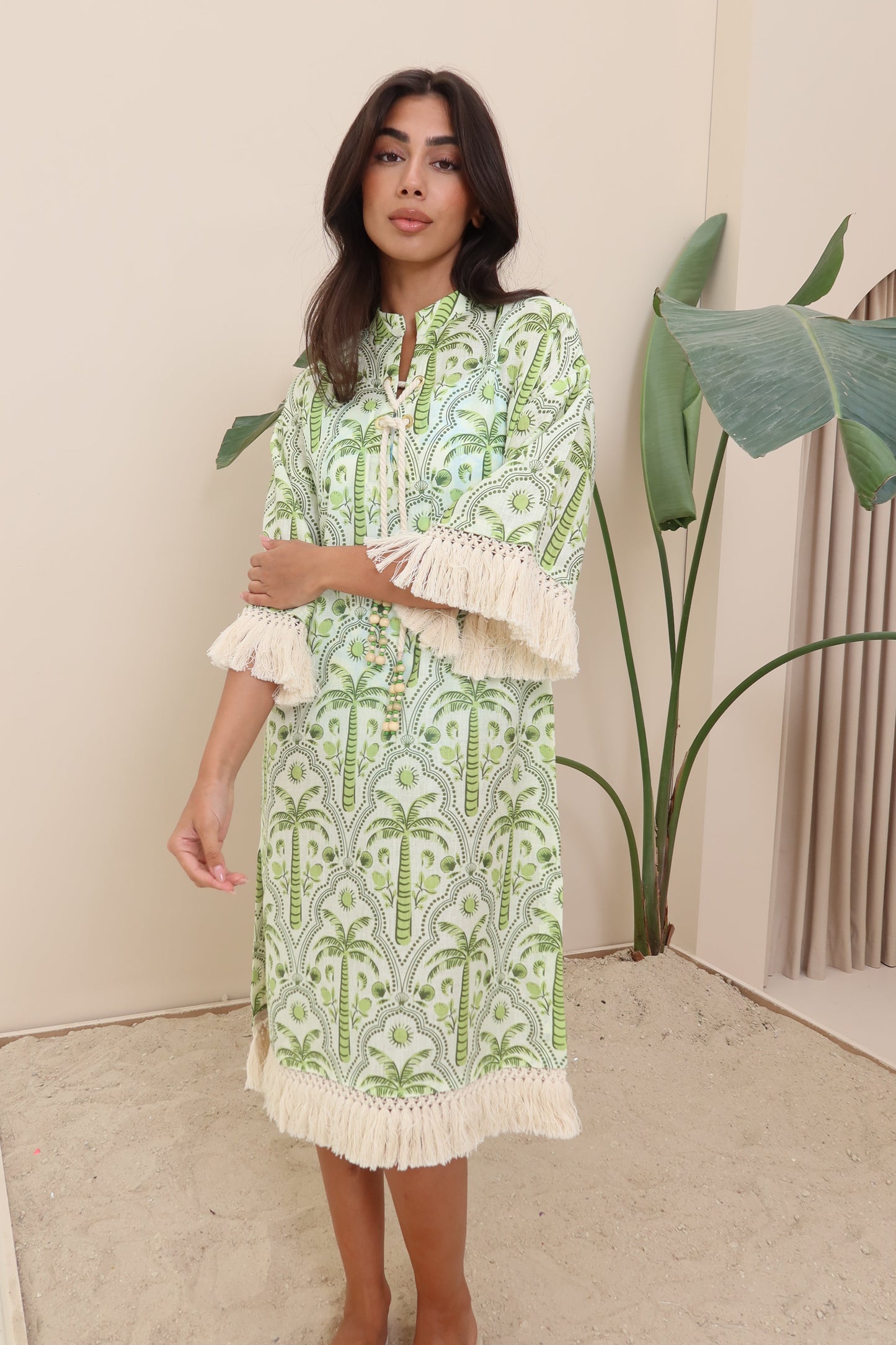 Palm linen dress