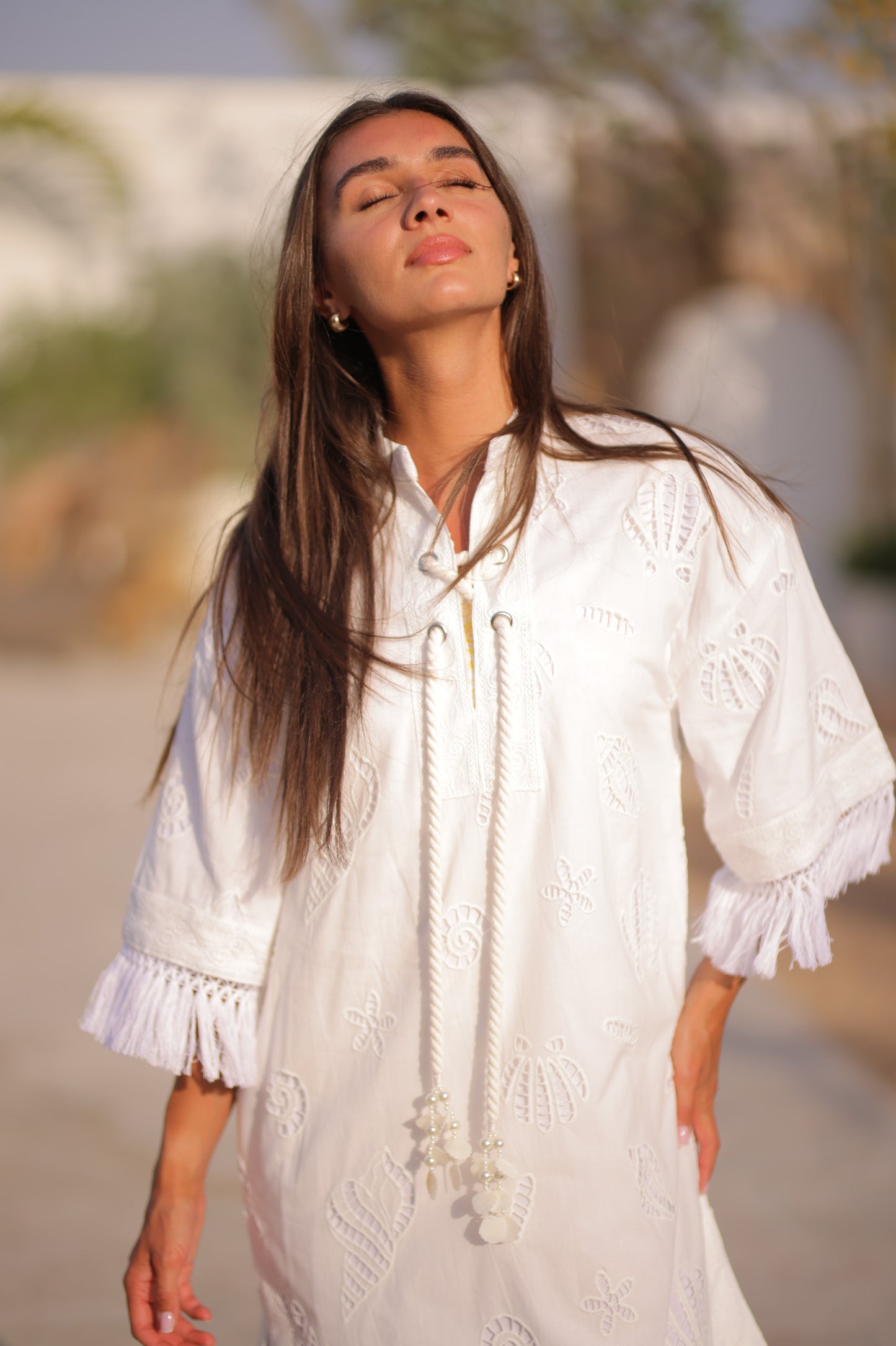White shells cotton dress