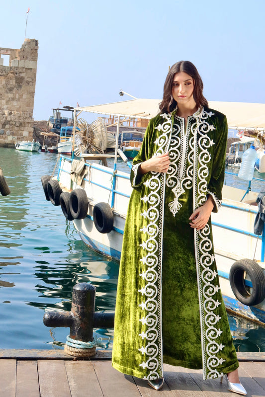 Olive green embroidered bisht set