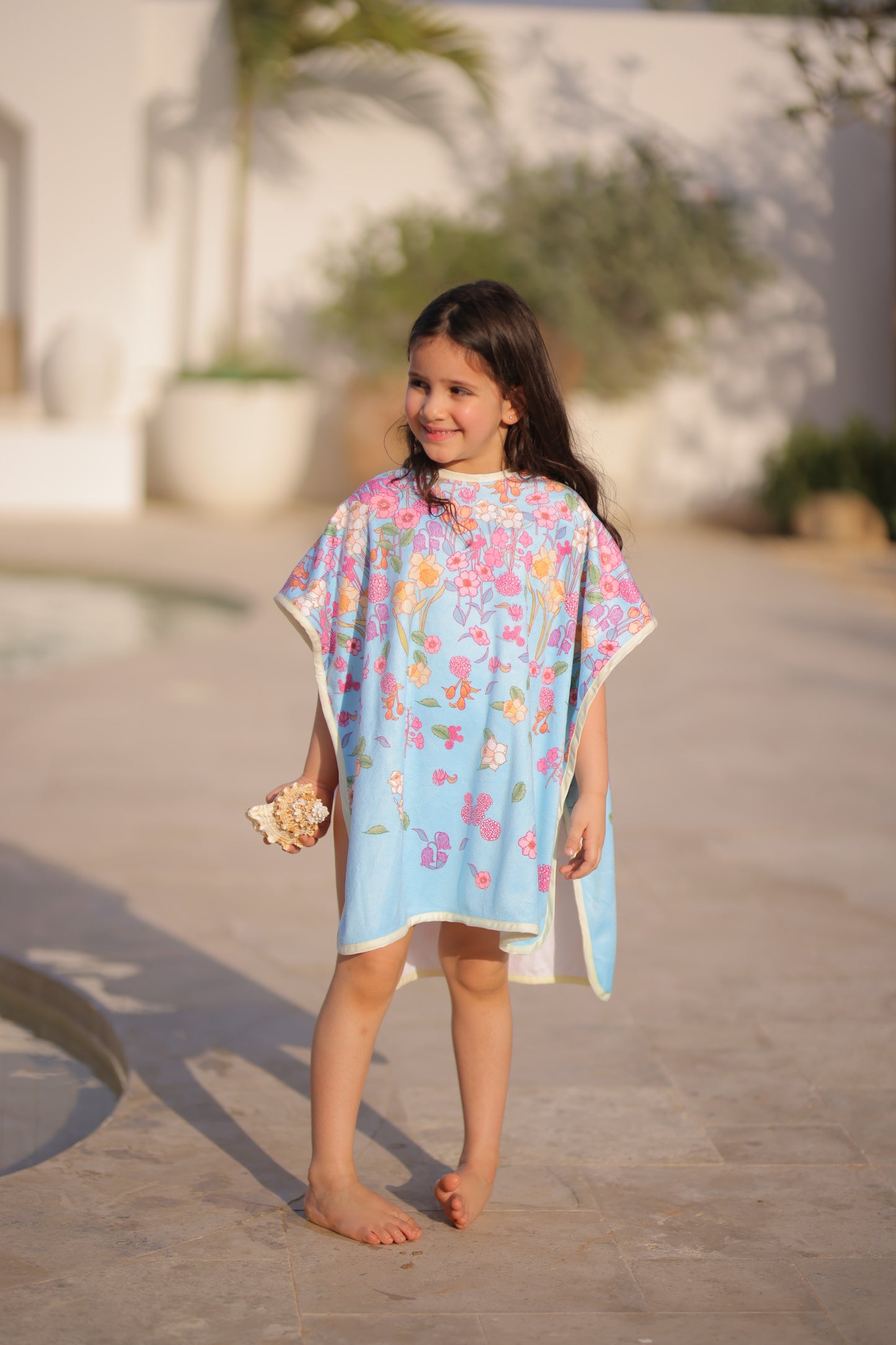 KIDS- blue garden towel poncho