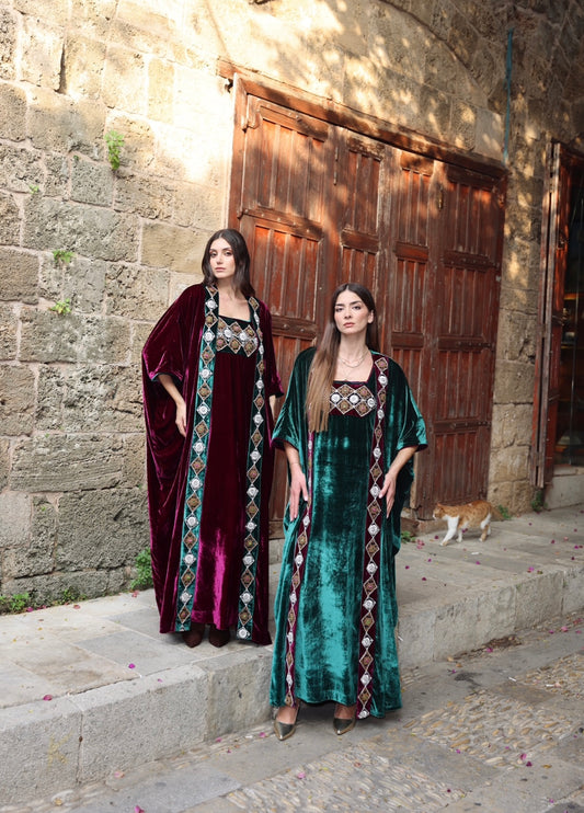 Velvet embroidered and beaded bisht set