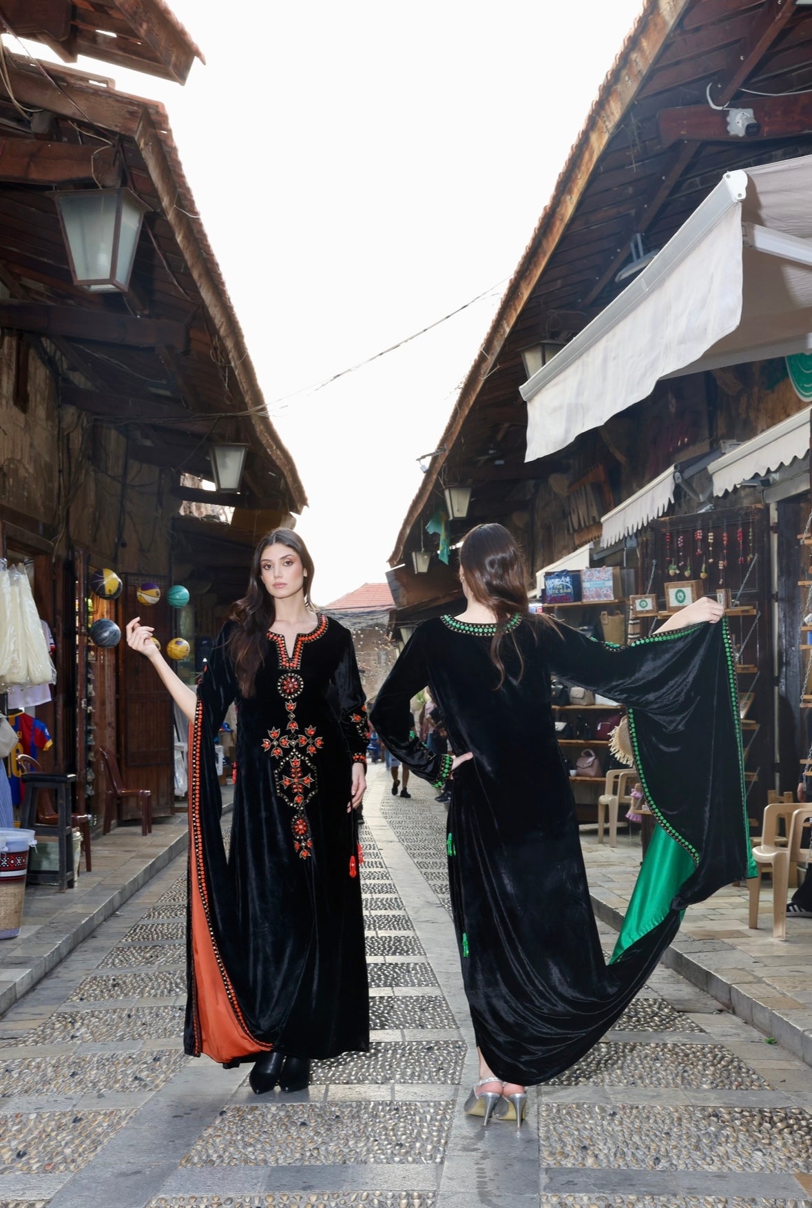 Beaded drape kaftan- coral