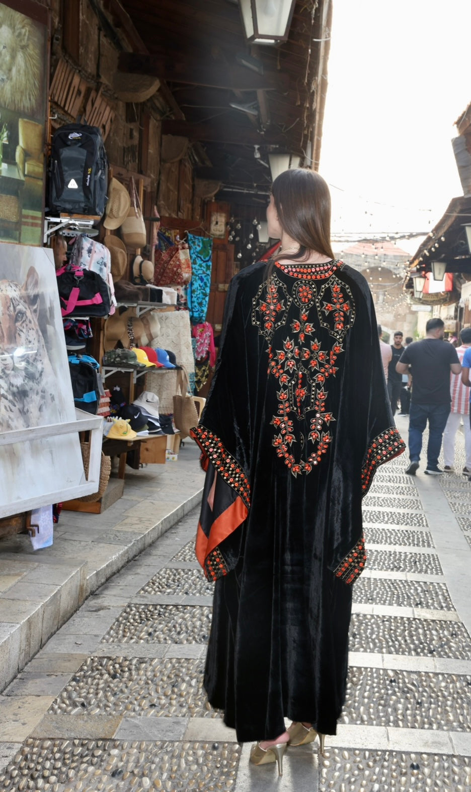 Beaded bisht set- coral