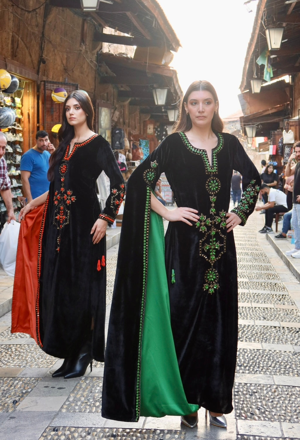 Beaded drape kaftan- green