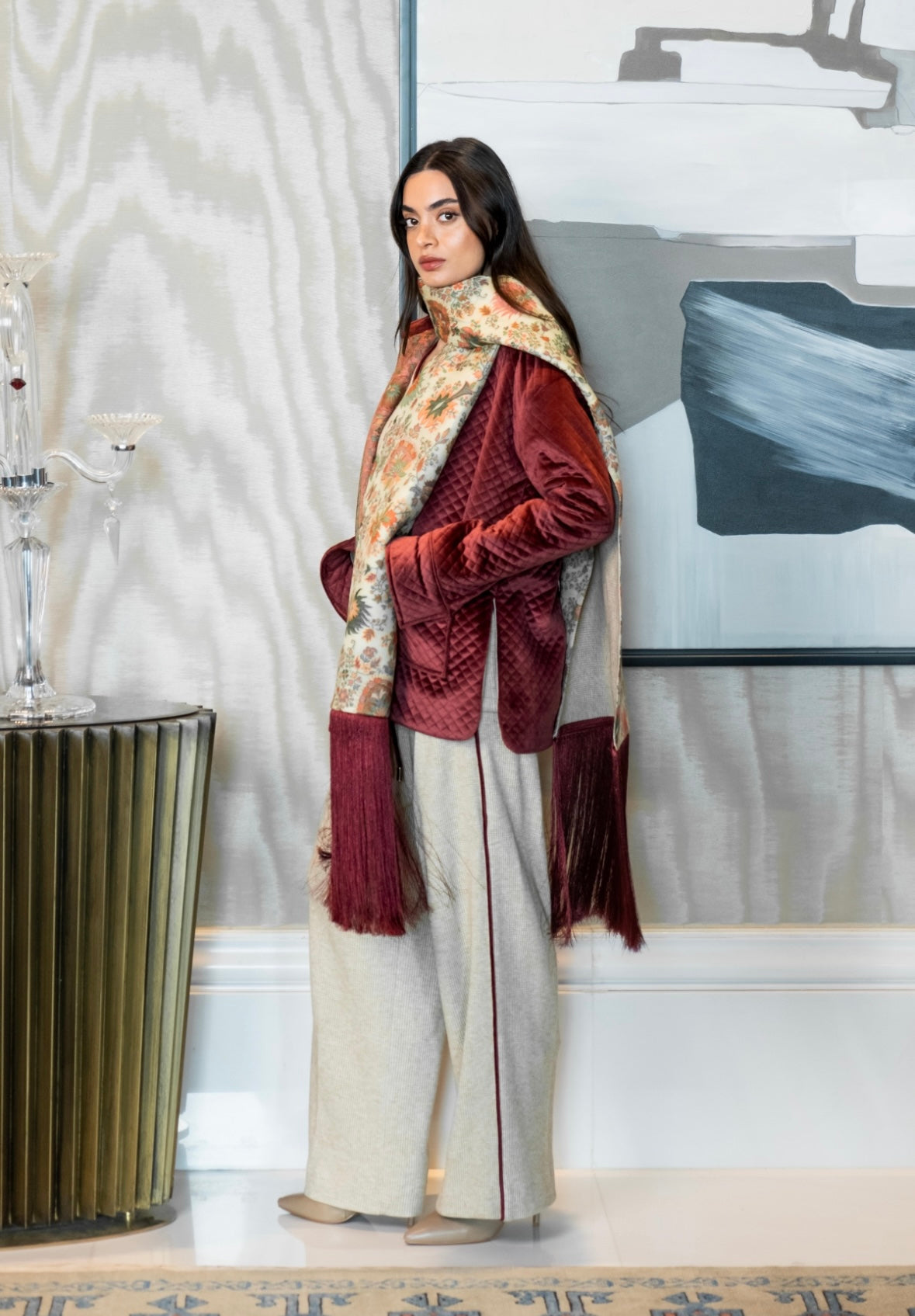 4 piece shawl set- burgundy