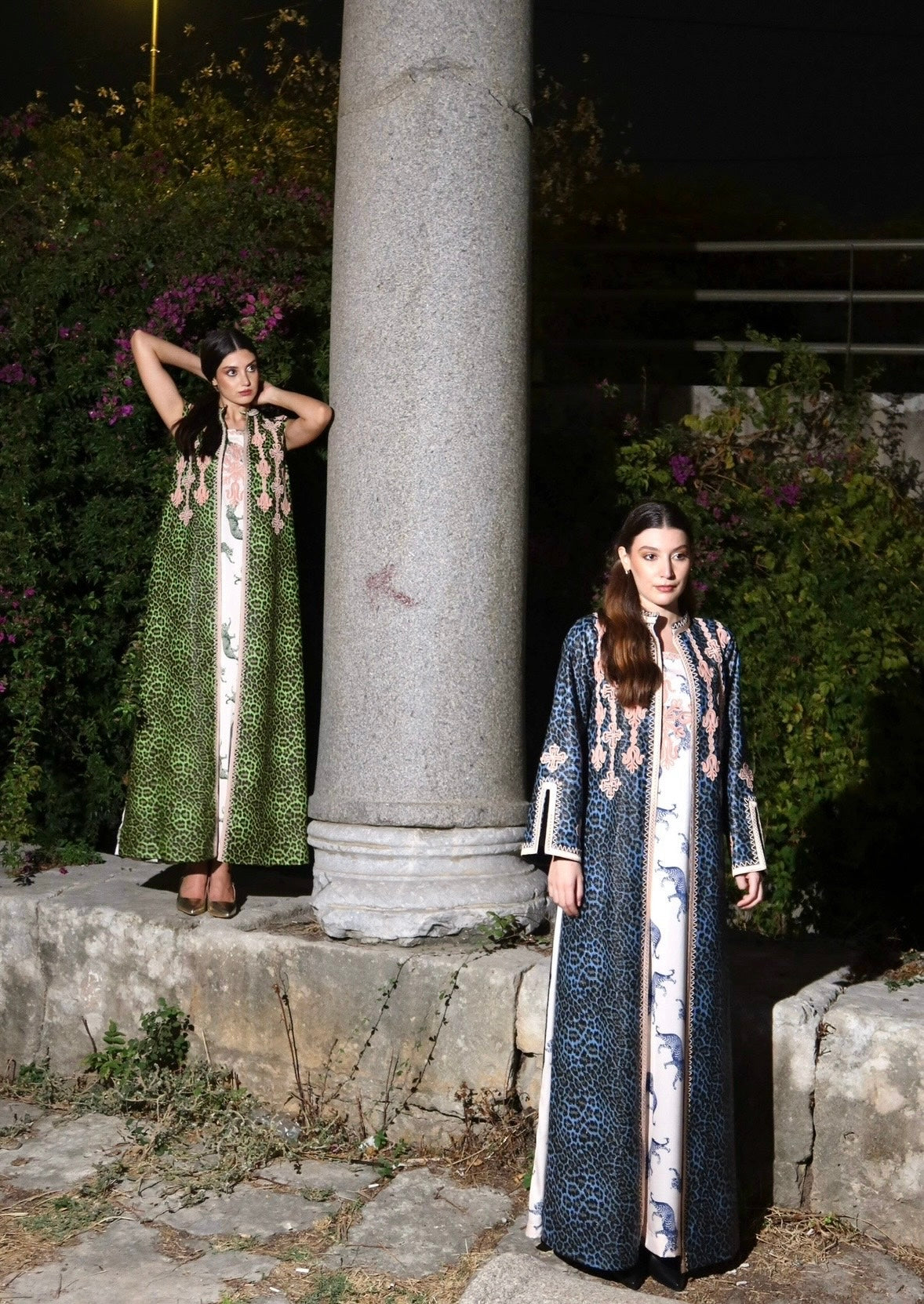 Green leopard embroidered set