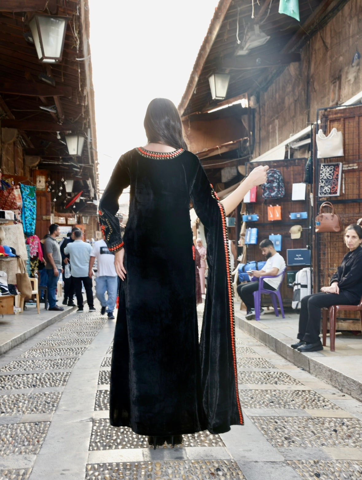 Beaded drape kaftan- coral