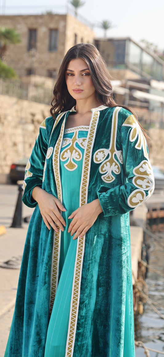 Torqoise embroidered bisht set
