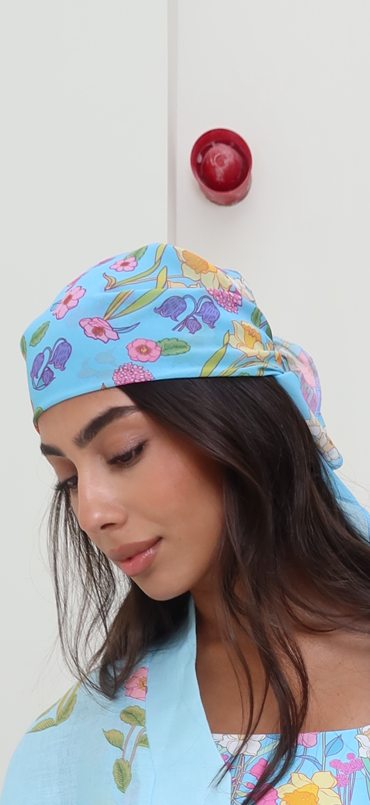Blue garden head scarf